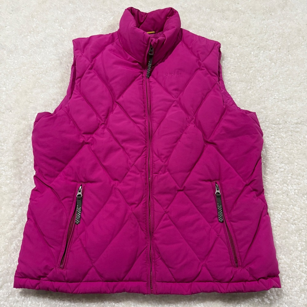 Quest Puffer Vest Women L Pink Diamond Quilted Goose Down Full Zip Sleeveless